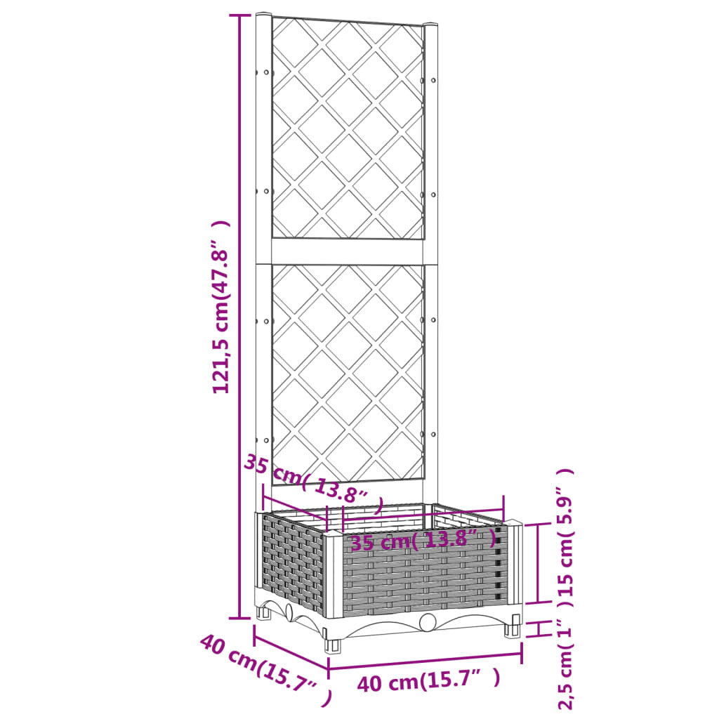 Garden Planter with Trellis Blue Grey 15.7x15.7x47.8" PP