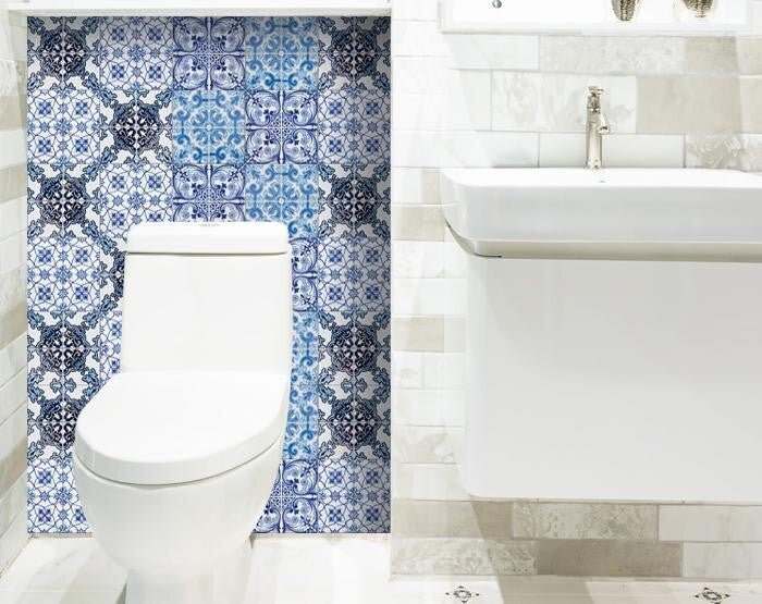 4" X 4" Mediterranean Blues Mosaic Peel and Stick Tiles - Galactic capuchin
