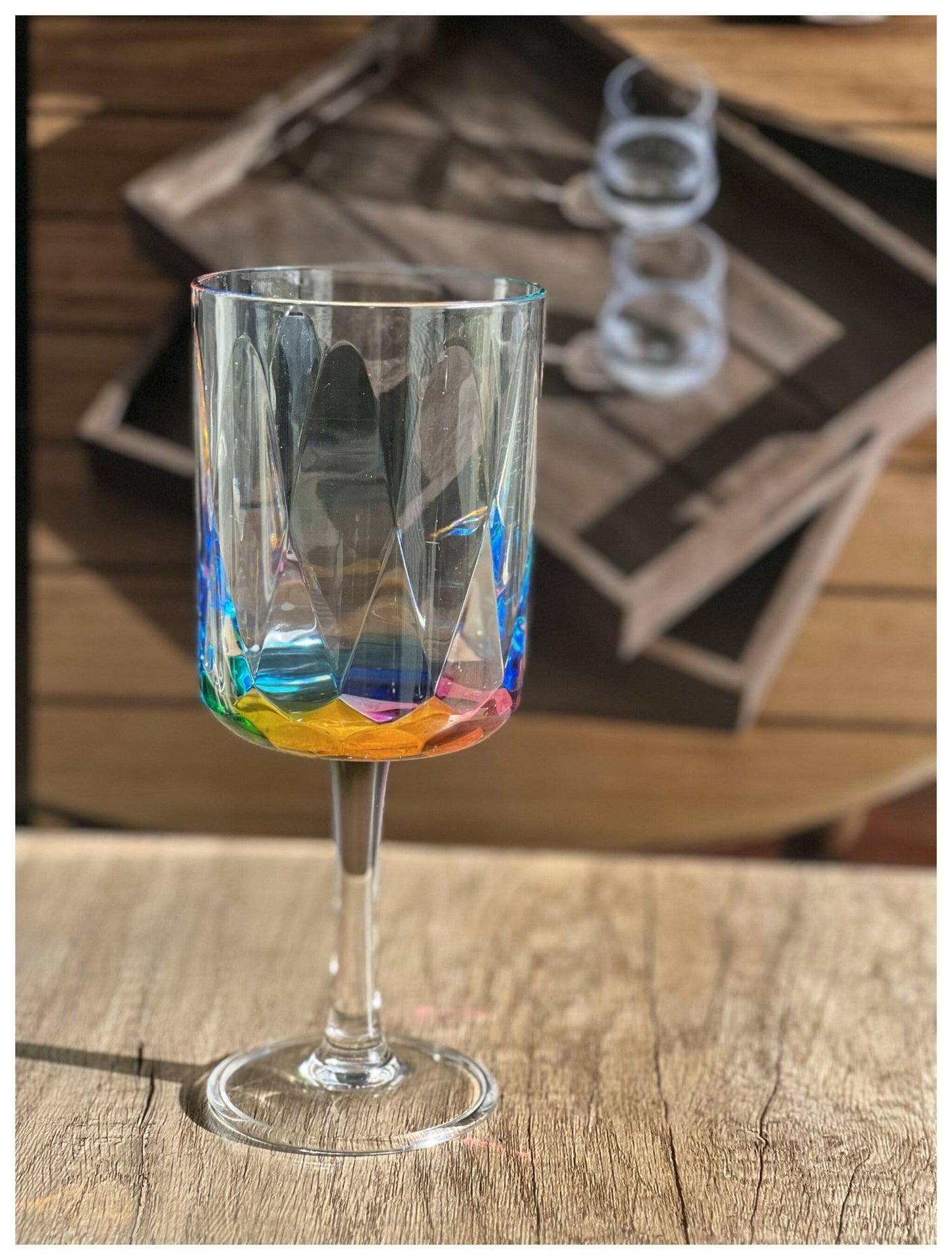 Set of Four Clear and Rainbow Geometric Acrylic Stemmed All Purpose Wine Glasses - Galactic capuchin