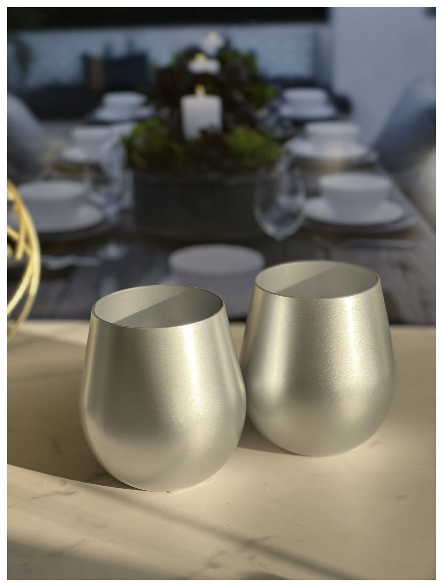 Set of Four Silver Acrylic Stemless All Purpose Wine Glass - Galactic capuchin