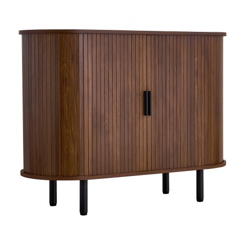 Coffee Bar Cabinet, Mid Century Fluted Coffee Bar Table, Buffet Stand Cabinet with 2 Sliding Doors, Sideboard Buffet Station for Living Room, Entryway, Kitchen, 39.3 x 15.7 x 29.5 in, Walnut