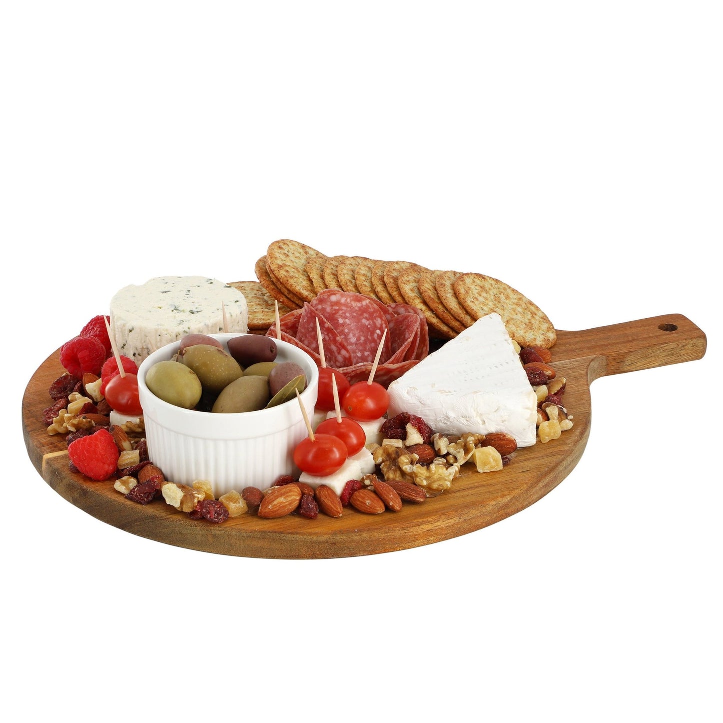 MegaChef 12 Inch Acacia Wood Round Serving Board with Handle - Galactic capuchin