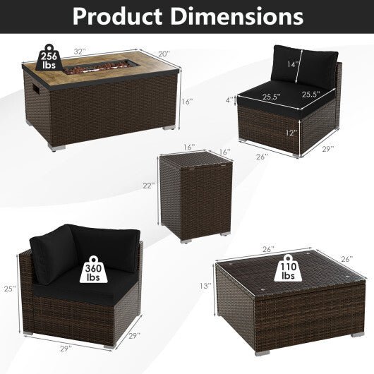 7 Pieces Outdoor Furniture Set with 32 Inch Fire Pit Table and Propane Tank Cover - Black - Color: Black - Galactic capuchin