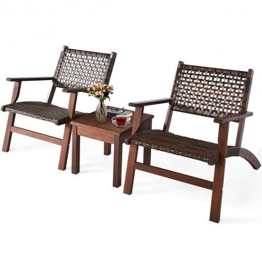3 Pieces Outdoor Wooden Patio Rattan Furniture Set - Color: Brown - Galactic capuchin