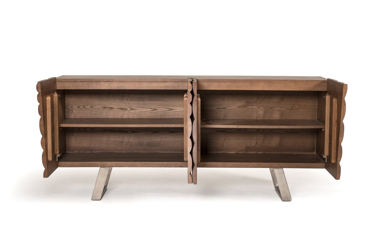 71" Natural Brown Solid Wood Sideboard with Four Doors - Galactic capuchin