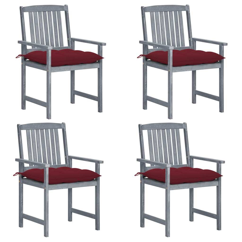 Patio Chairs with Cushions 4 pcs Gray Solid Acacia Wood - Galactic capuchin