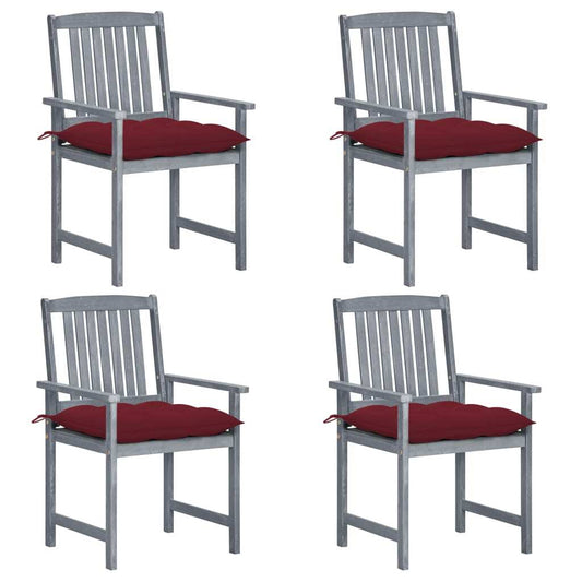 Patio Chairs with Cushions 4 pcs Gray Solid Acacia Wood - Galactic capuchin