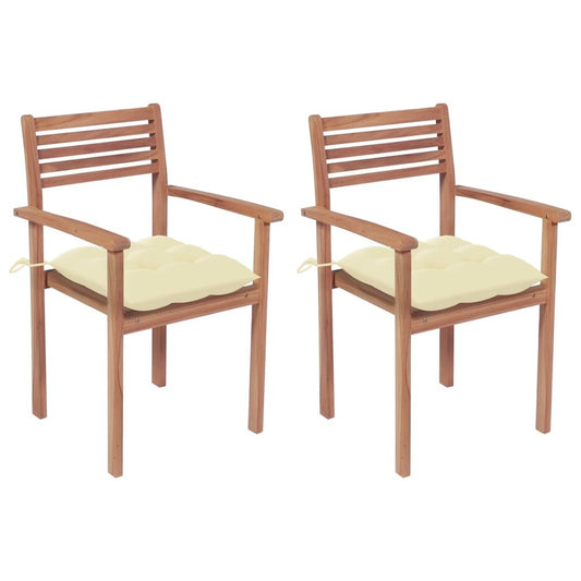Patio Chairs 2 pcs with Cream White Cushions Solid Teak Wood - Galactic capuchin