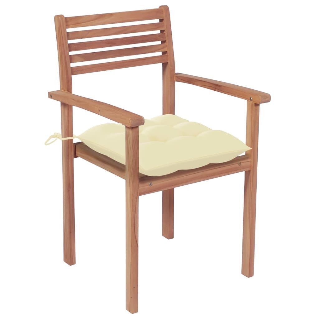 Patio Chairs 2 pcs with Cream White Cushions Solid Teak Wood - Galactic capuchin
