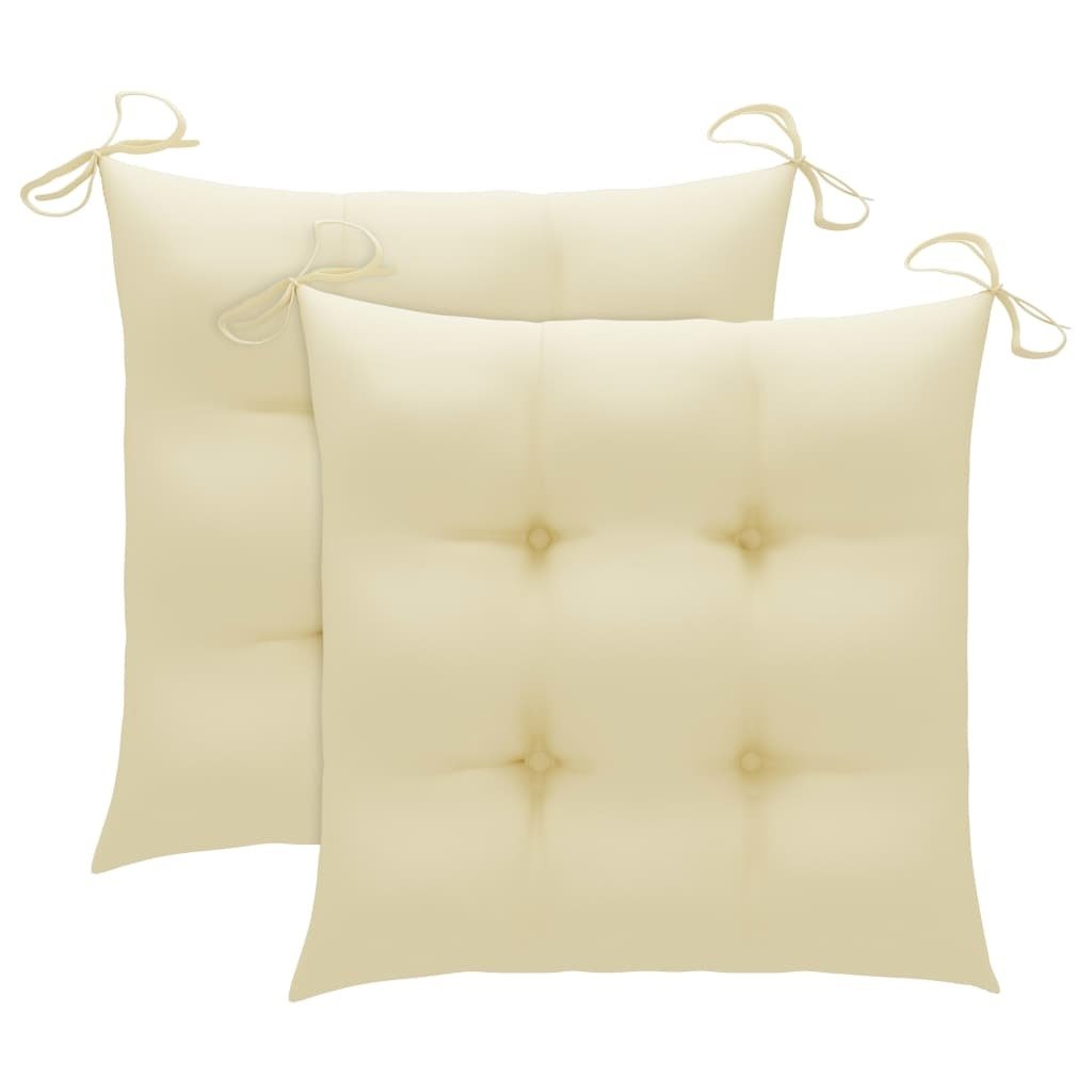 Patio Chairs 2 pcs with Cream White Cushions Solid Teak Wood - Galactic capuchin