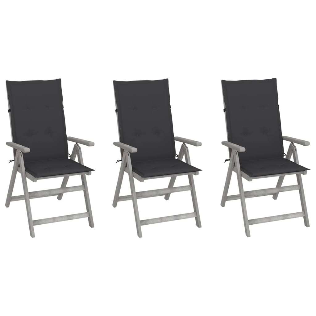 Patio Reclining Chairs 3 pcs with Cushions Solid Acacia Wood - Galactic capuchin
