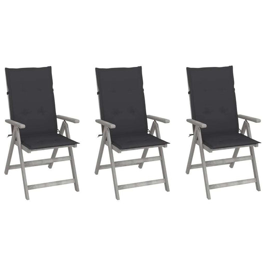 Patio Reclining Chairs 3 pcs with Cushions Solid Acacia Wood - Galactic capuchin