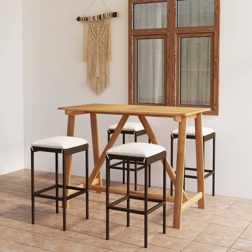 5 Piece Patio Bar Set with Cushions Brown - Galactic capuchin