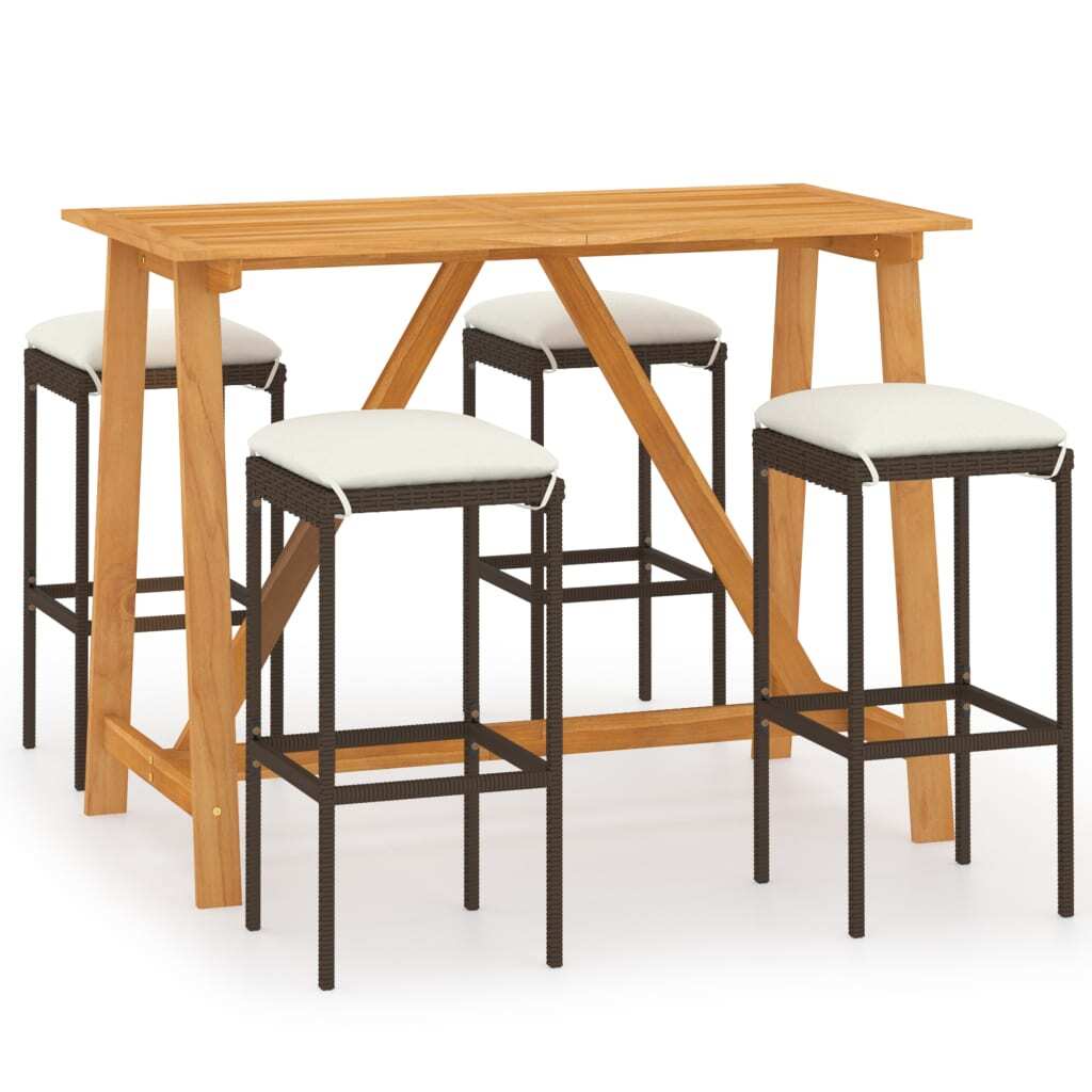 5 Piece Patio Bar Set with Cushions Brown - Galactic capuchin