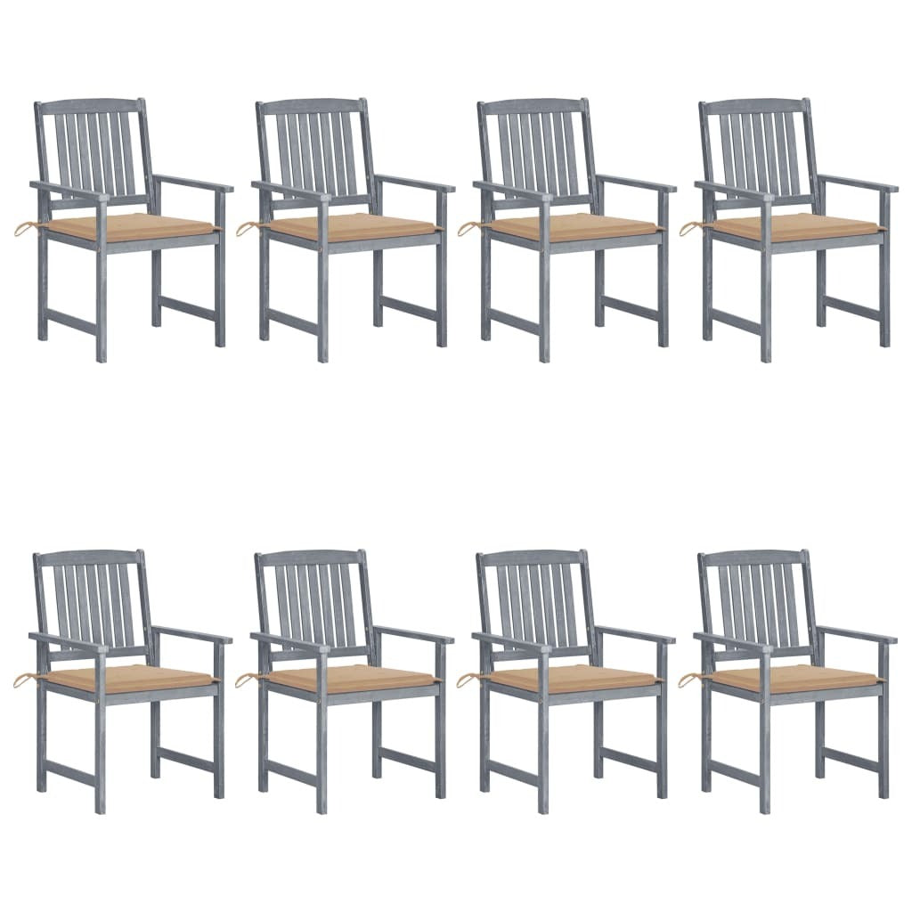 Patio Chairs with Cushions 8 pcs Solid Acacia Wood Gray - Galactic capuchin