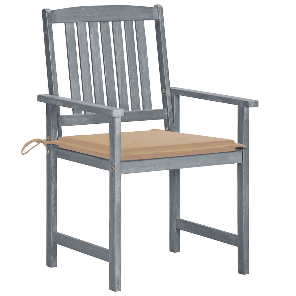 Patio Chairs with Cushions 8 pcs Solid Acacia Wood Gray - Galactic capuchin