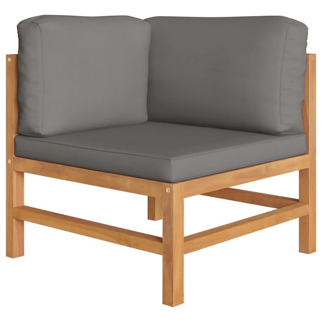 3-Seater Patio Sofa with Gray Cushions Solid Teak Wood - Galactic capuchin