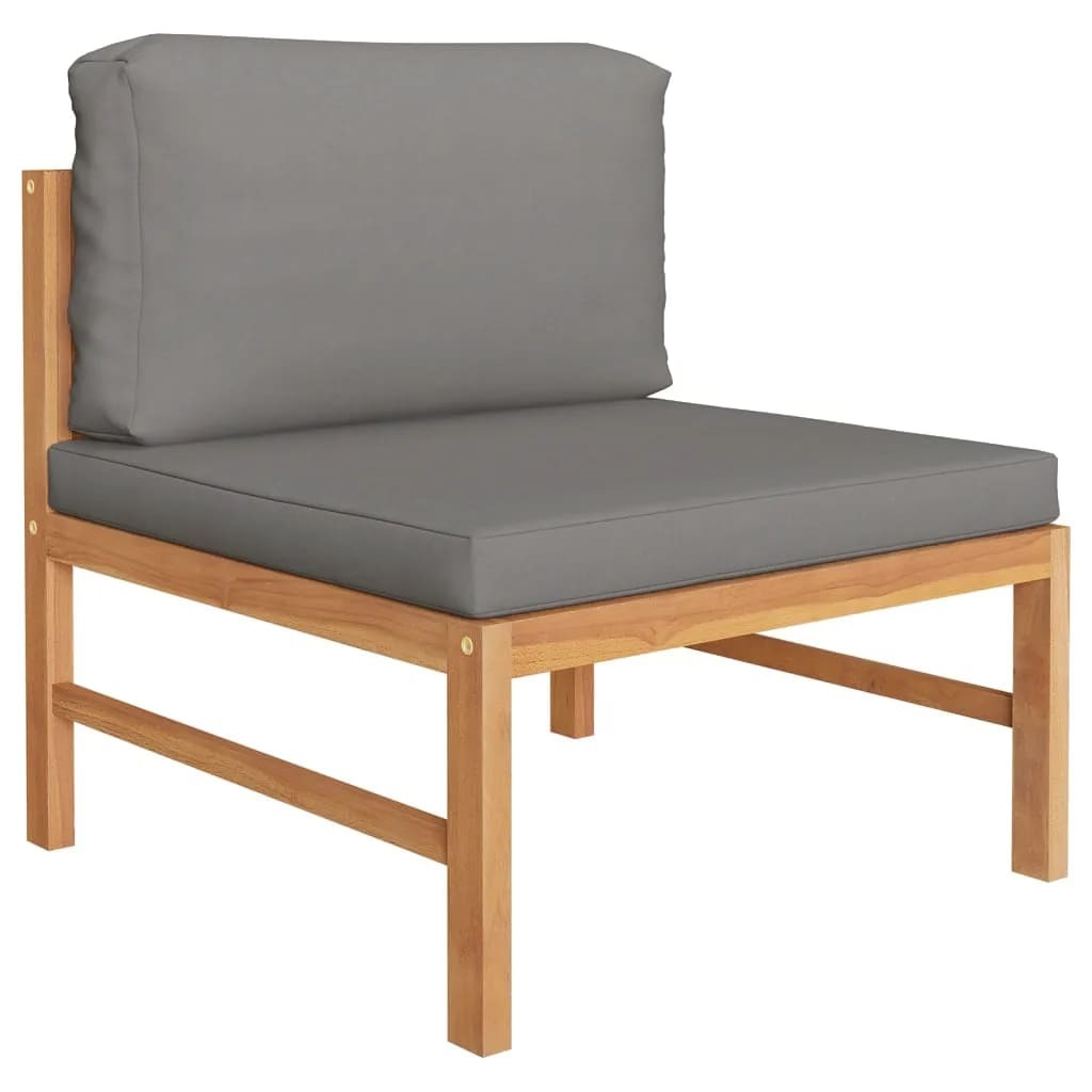 3-Seater Patio Sofa with Gray Cushions Solid Teak Wood - Galactic capuchin