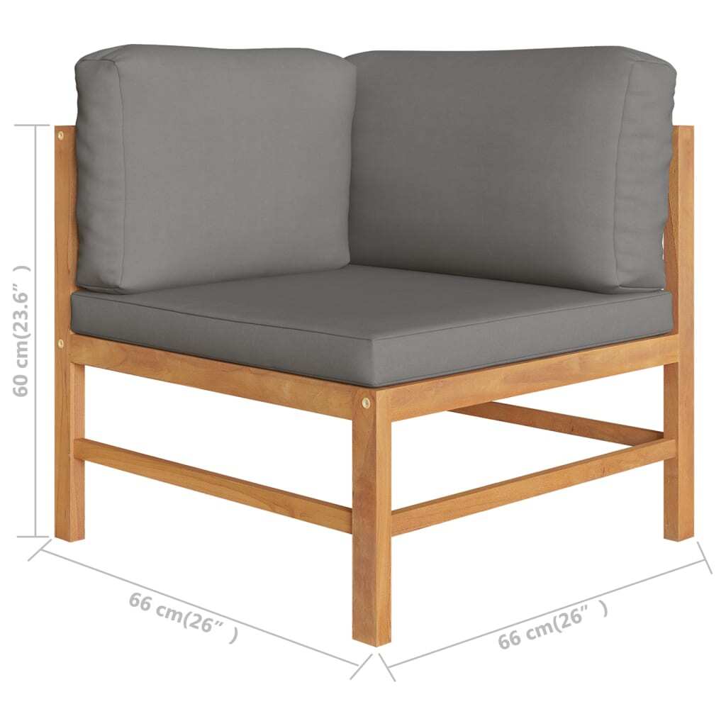 3-Seater Patio Sofa with Gray Cushions Solid Teak Wood - Galactic capuchin
