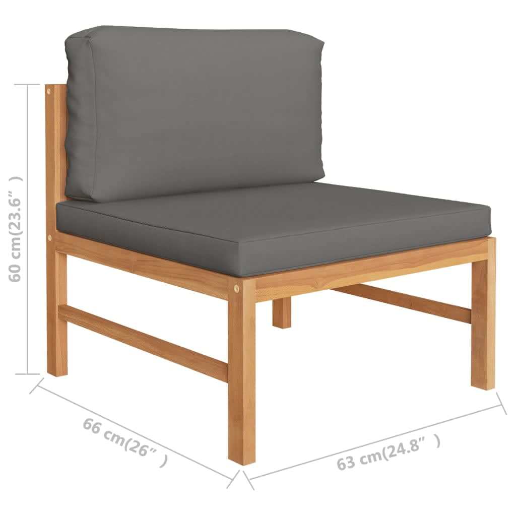 3-Seater Patio Sofa with Gray Cushions Solid Teak Wood - Galactic capuchin