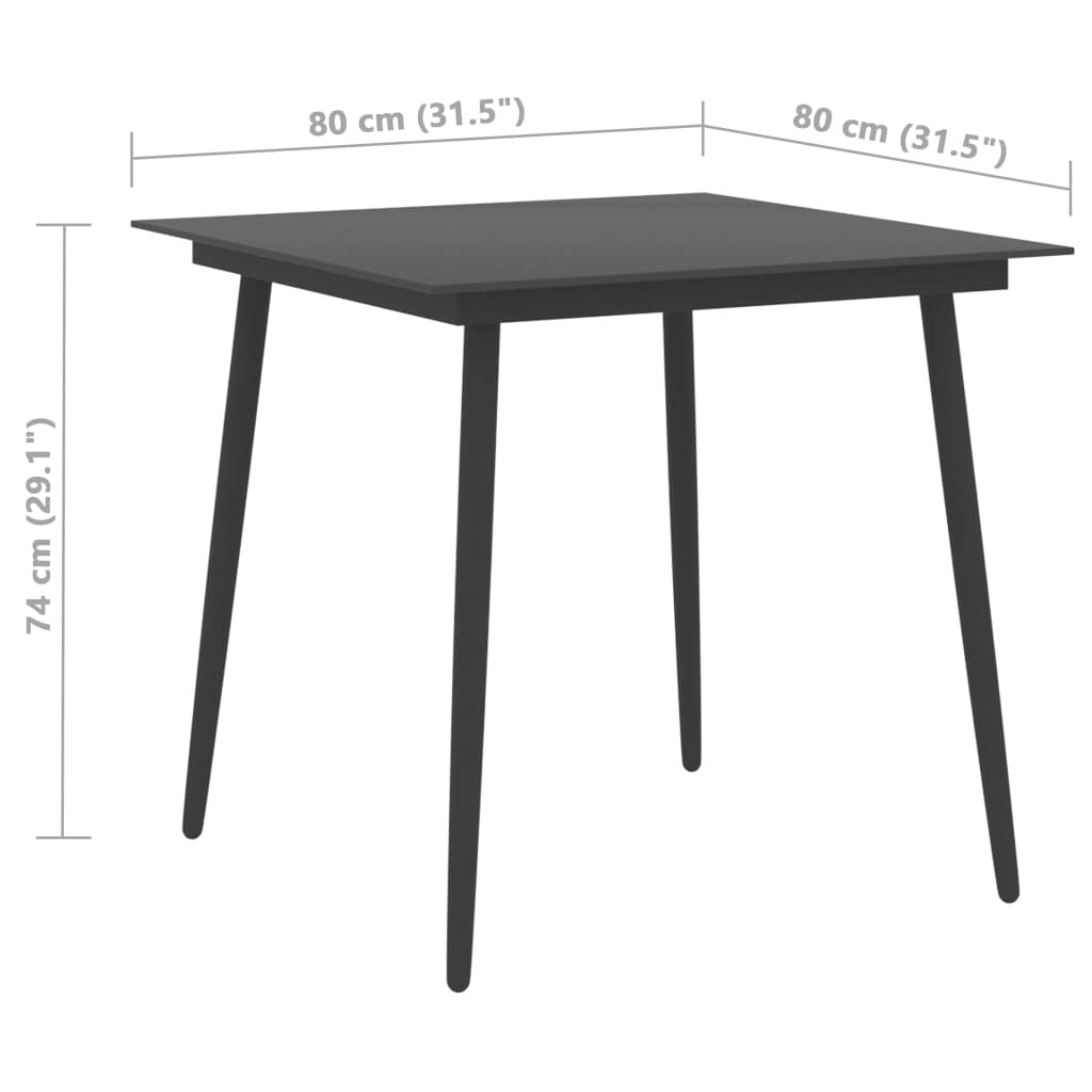 Patio Dining Table Black 31.5"x31.5"x29.1" Steel and Glass - Galactic capuchin