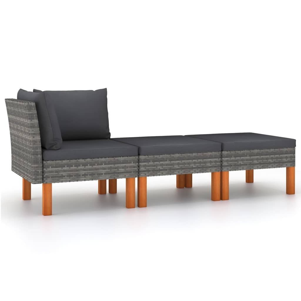 3 Piece Patio Lounge Set Poly Rattan and Solid Eucalyptus Wood - Galactic capuchin