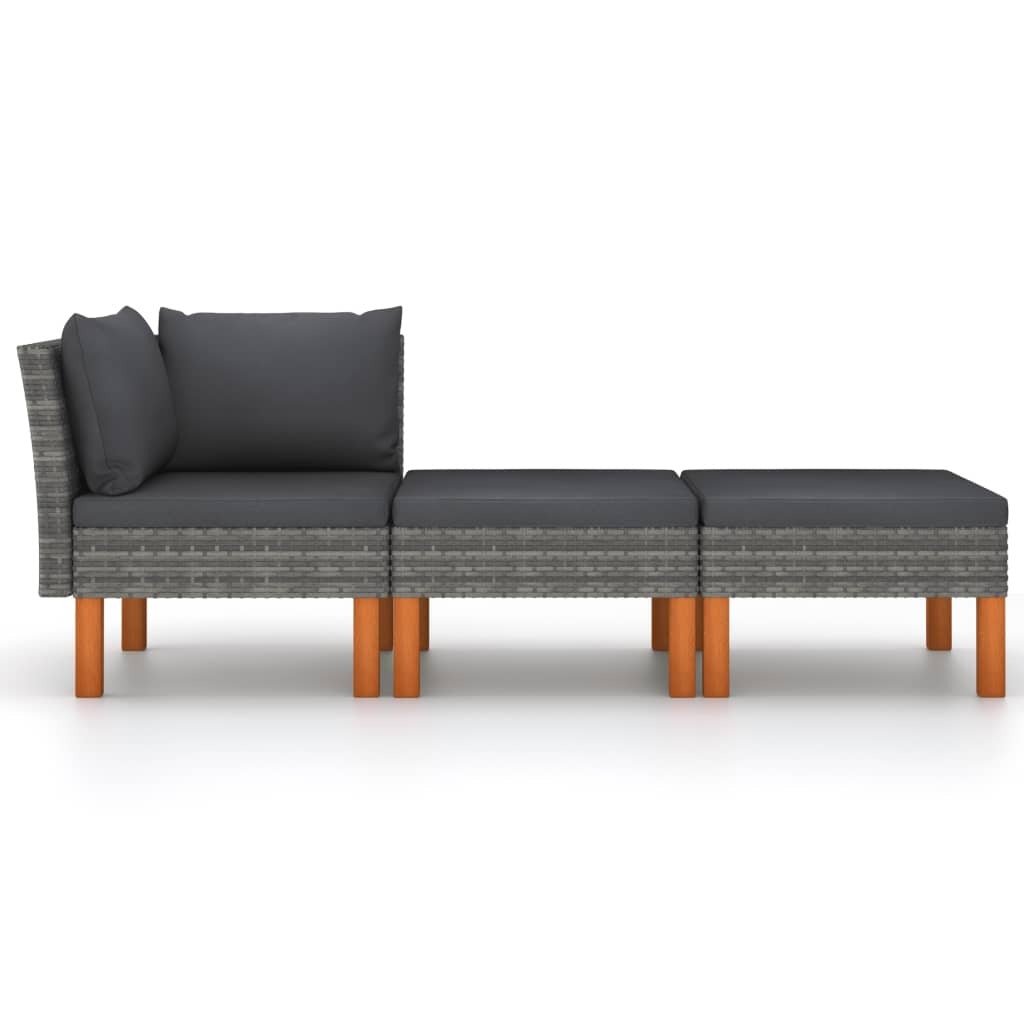 3 Piece Patio Lounge Set Poly Rattan and Solid Eucalyptus Wood - Galactic capuchin