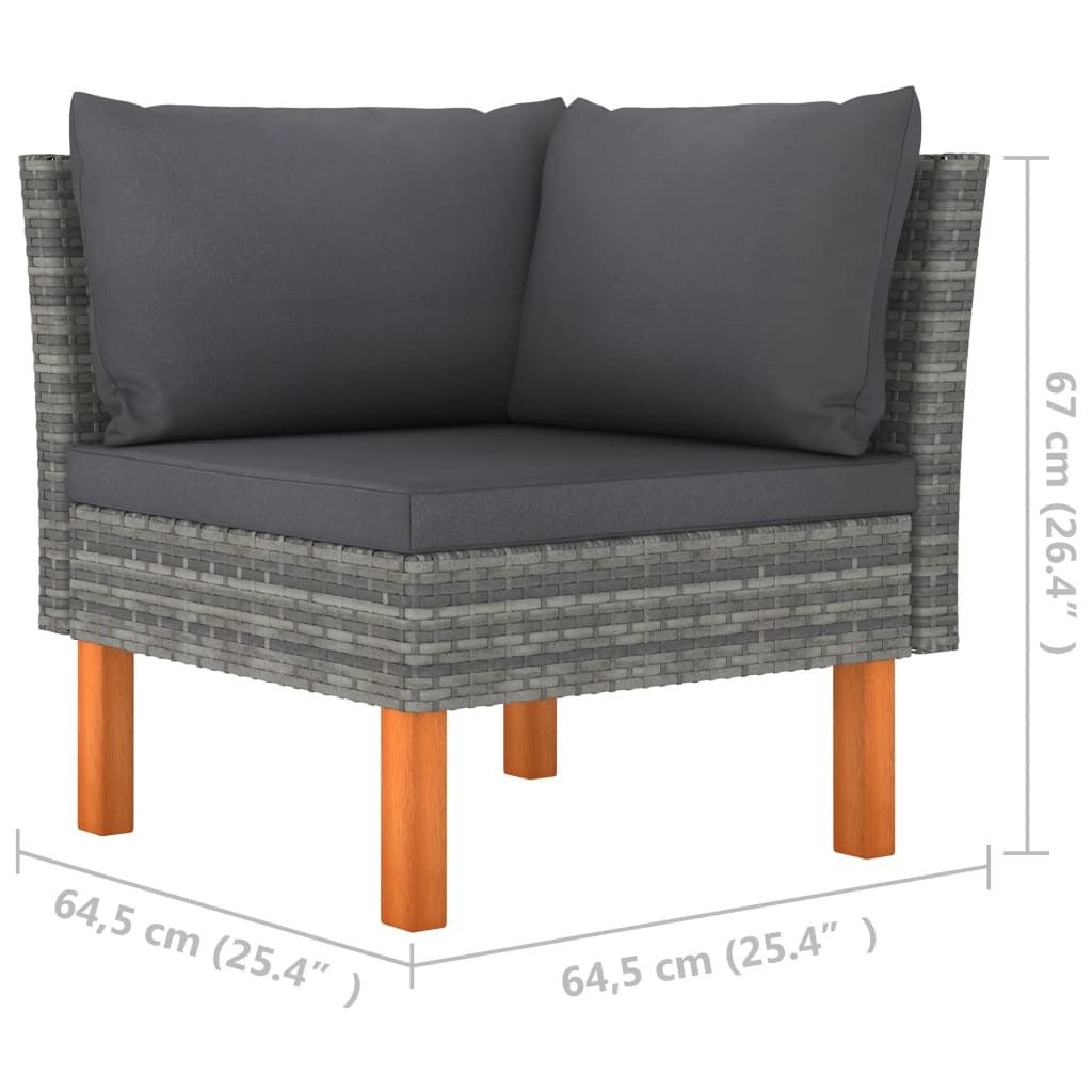 3 Piece Patio Lounge Set Poly Rattan and Solid Eucalyptus Wood - Galactic capuchin