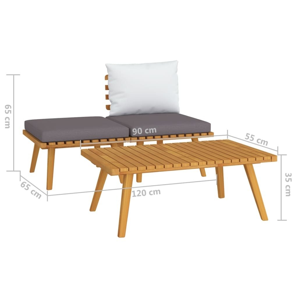 3 Piece Patio Lounge Set with Cushions Solid Acacia Wood - Galactic capuchin