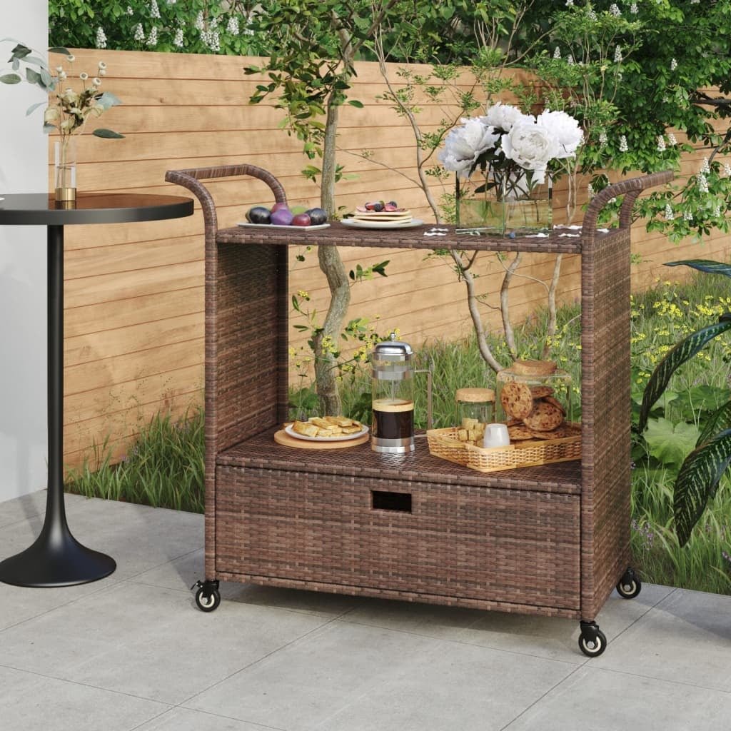 Bar Cart with Drawer Brown 39.4"x17.7"x38.2" Poly Rattan - Galactic capuchin