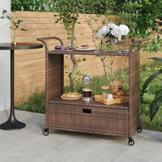 Bar Cart with Drawer Brown 39.4"x17.7"x38.2" Poly Rattan - Galactic capuchin