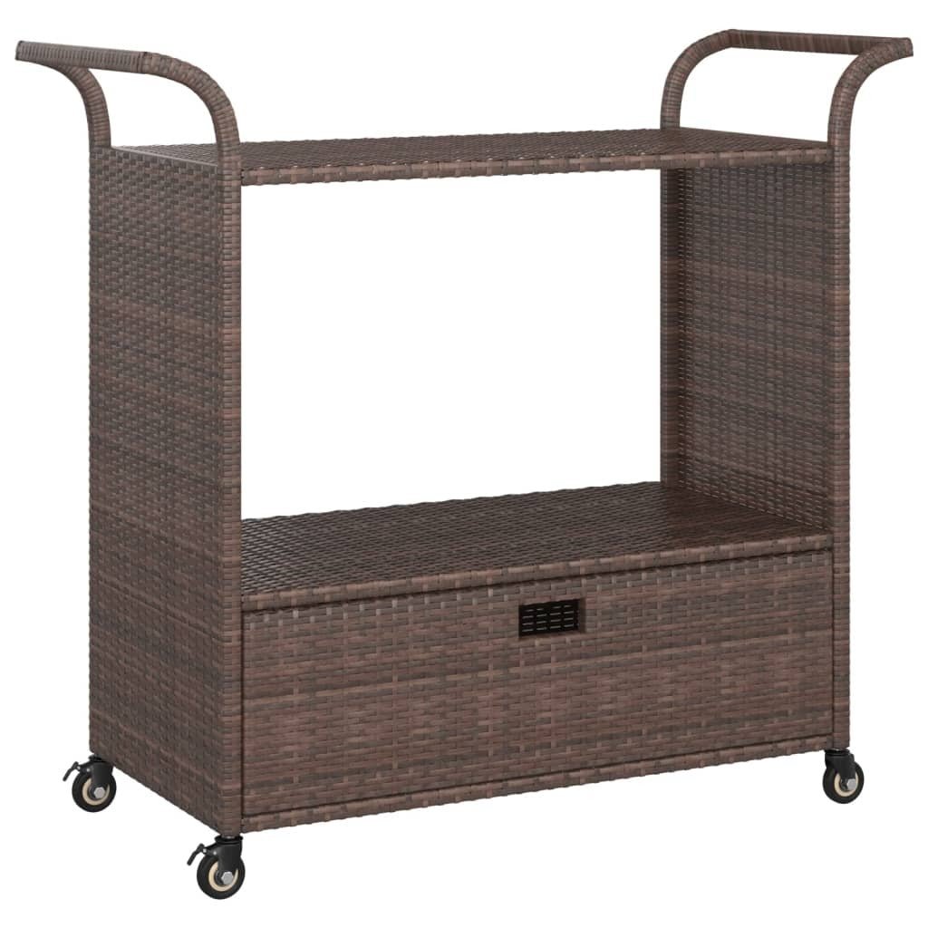 Bar Cart with Drawer Brown 39.4"x17.7"x38.2" Poly Rattan - Galactic capuchin
