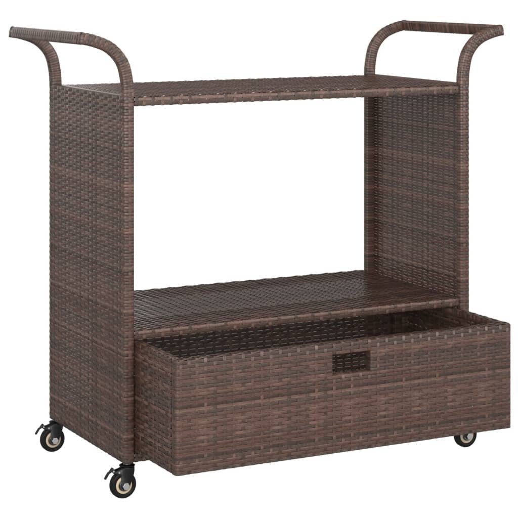 Bar Cart with Drawer Brown 39.4"x17.7"x38.2" Poly Rattan - Galactic capuchin