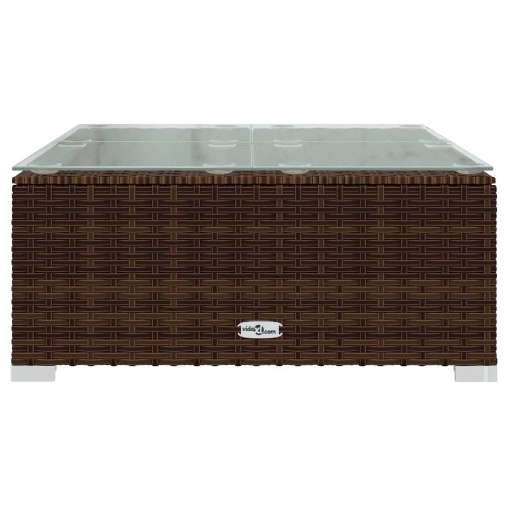 Patio Coffee Table Brown 23.6"x23.6"x11.8" Poly Rattan & Glass - Galactic capuchin