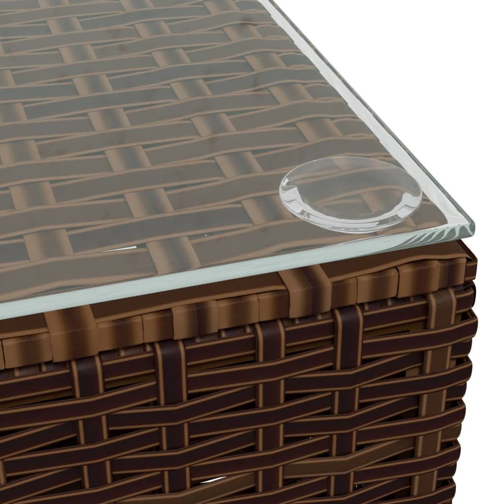 Patio Coffee Table Brown 23.6"x23.6"x11.8" Poly Rattan & Glass - Galactic capuchin