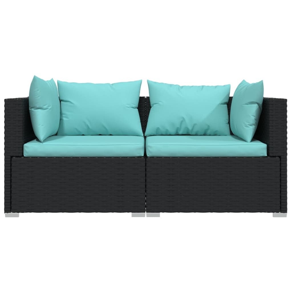 3 Piece Patio Lounge Set with Cushions Black Poly Rattan - Galactic capuchin