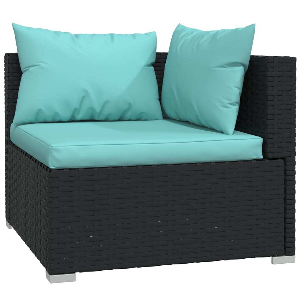 3 Piece Patio Lounge Set with Cushions Black Poly Rattan - Galactic capuchin