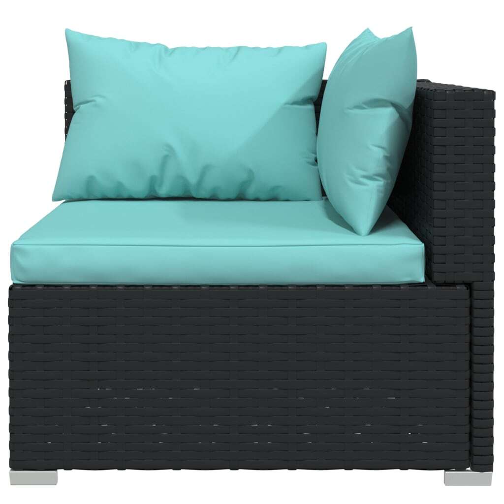 3 Piece Patio Lounge Set with Cushions Black Poly Rattan - Galactic capuchin