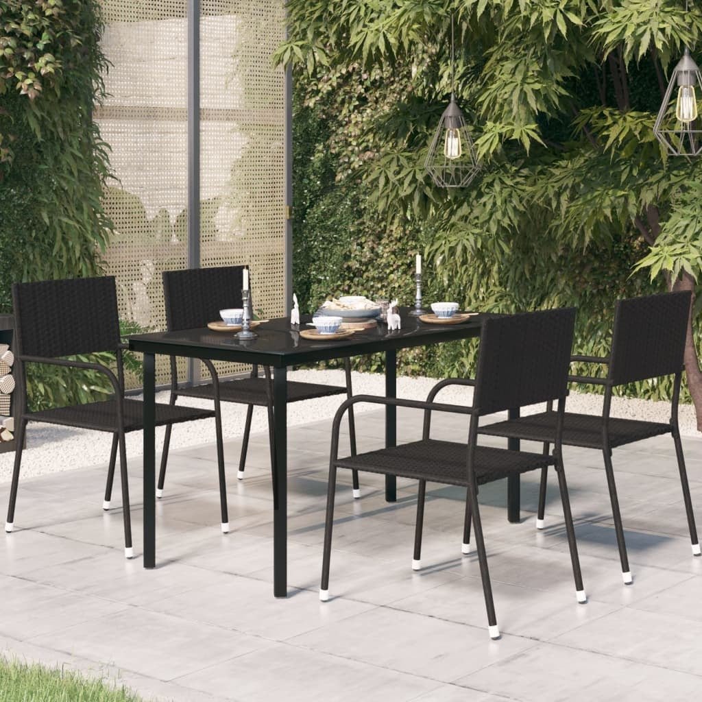 Patio Dining Table Black 55.1"x27.6"x29.1" Steel and Glass - Galactic capuchin