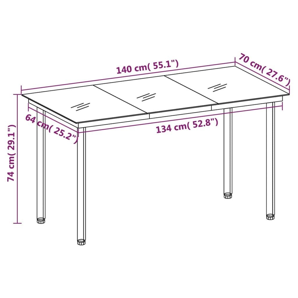 Patio Dining Table Black 55.1"x27.6"x29.1" Steel and Glass - Galactic capuchin