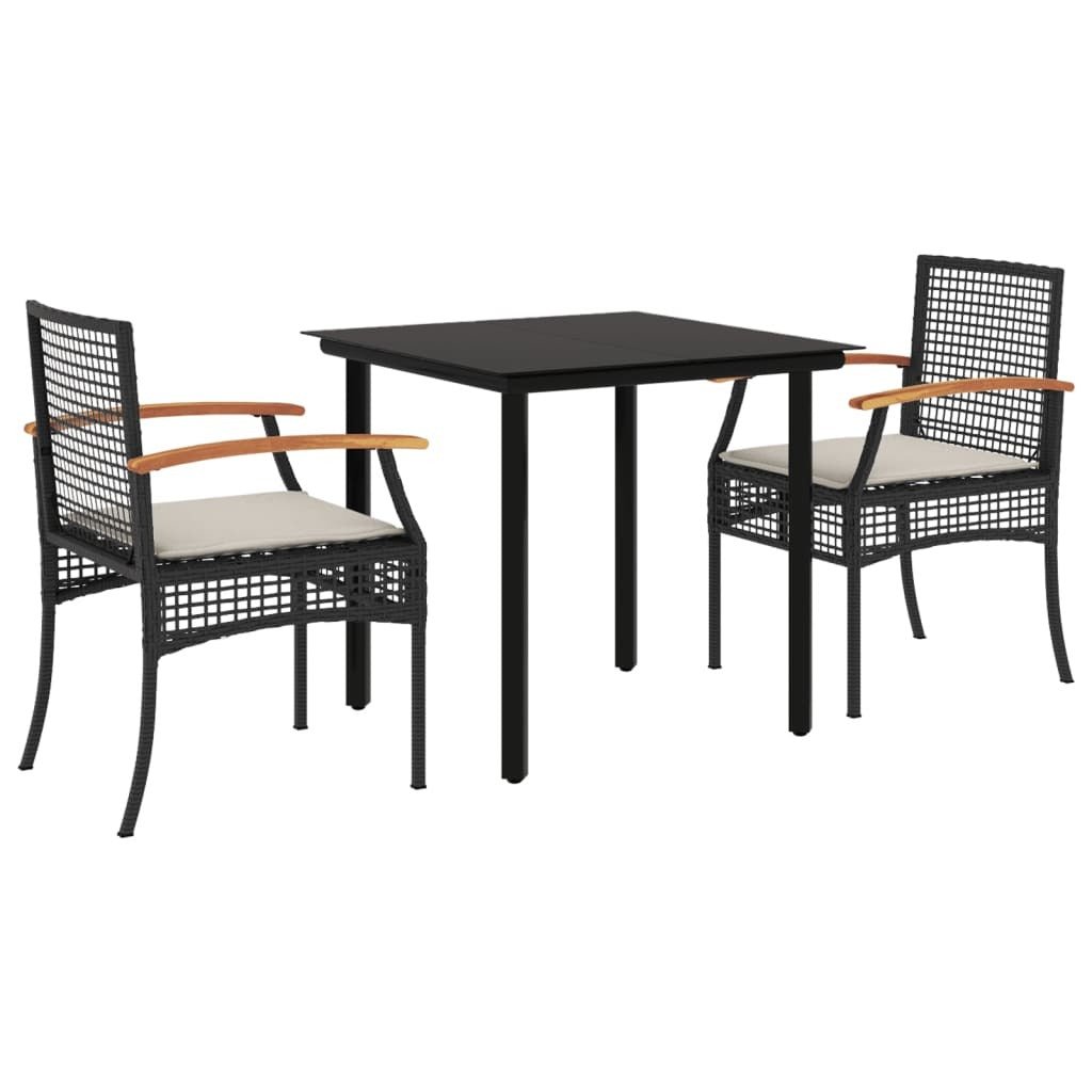 Garden Dining Set Black PE rattan 3 Piece Set Removable Covers - Galactic capuchin