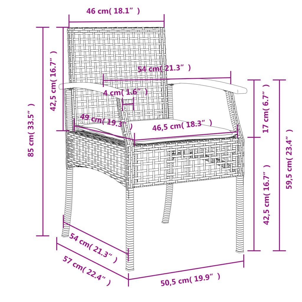 Garden Dining Set Black PE rattan 3 Piece Set Removable Covers - Galactic capuchin