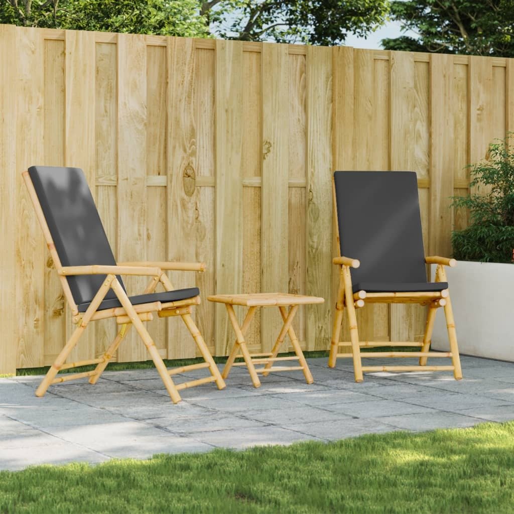 Folding Patio Reclining Chairs 2 pcs with Cushions Bamboo - Galactic capuchin