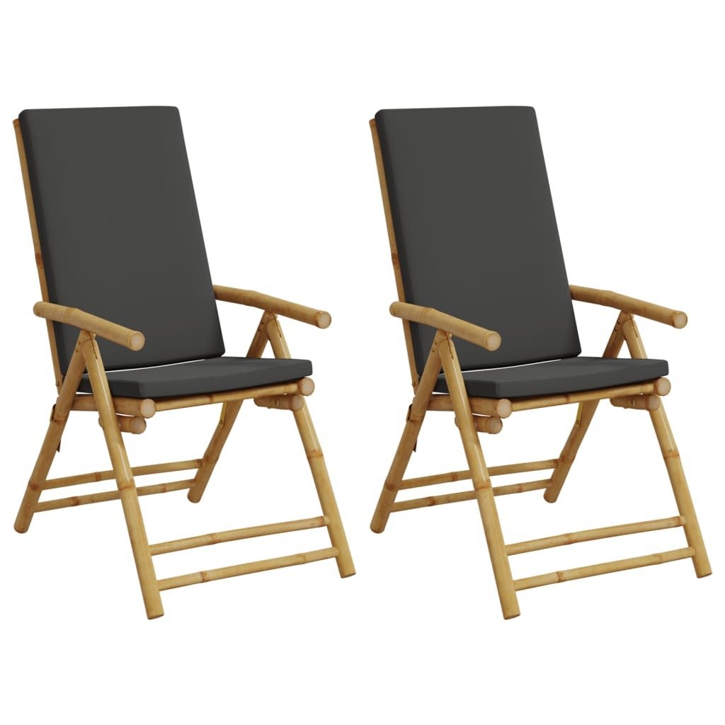 Folding Patio Reclining Chairs 2 pcs with Cushions Bamboo - Galactic capuchin
