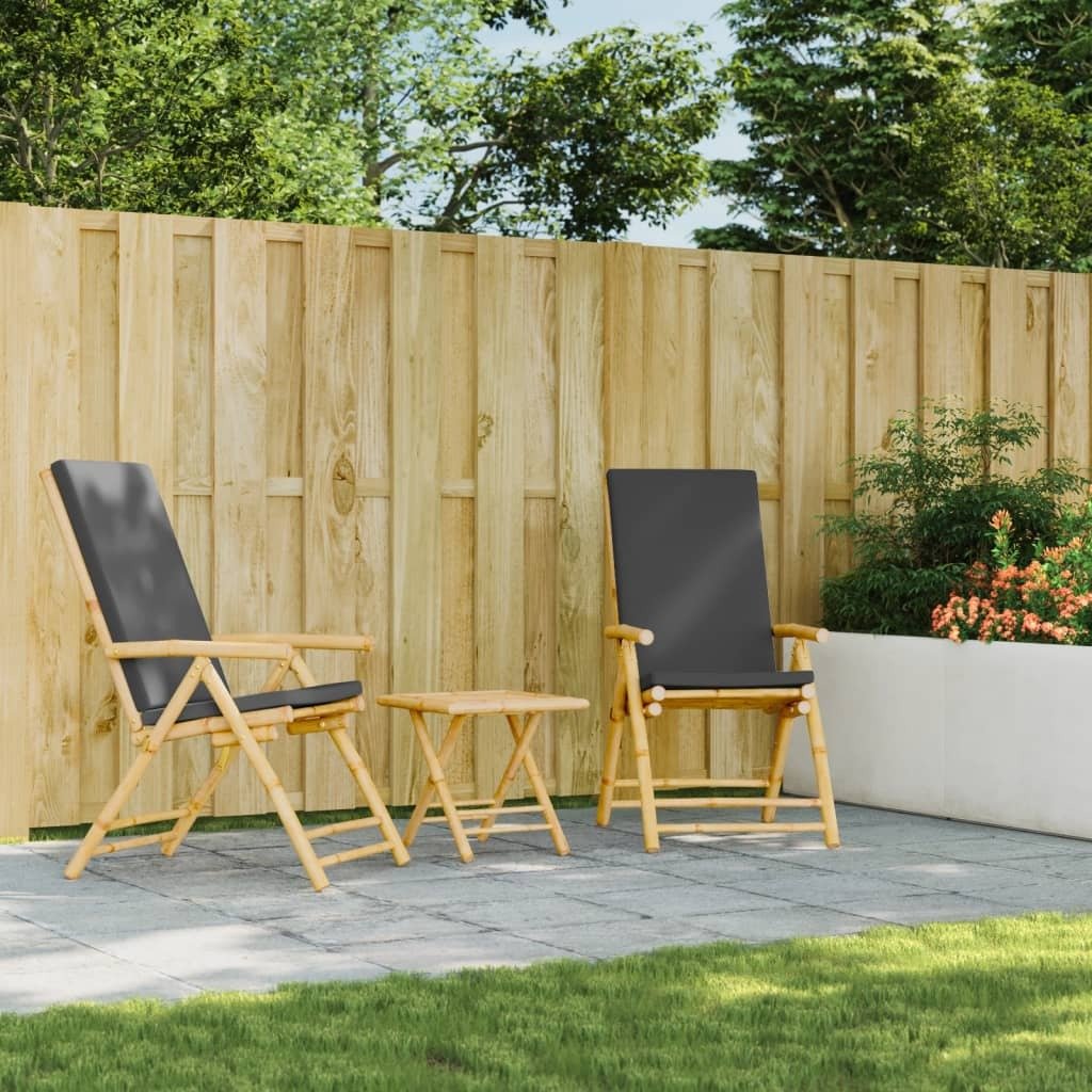 Folding Patio Reclining Chairs 2 pcs with Cushions Bamboo - Galactic capuchin