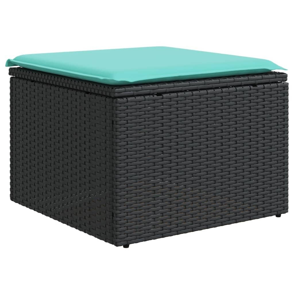 Patio Stool with Cushion Black 21.7"x21.7"x14.6" Poly Rattan - Galactic capuchin