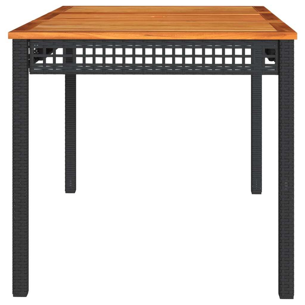 Patio Table Black 55.1"x31.5"x29.5" Poly Rattan Acacia Wood - Galactic capuchin