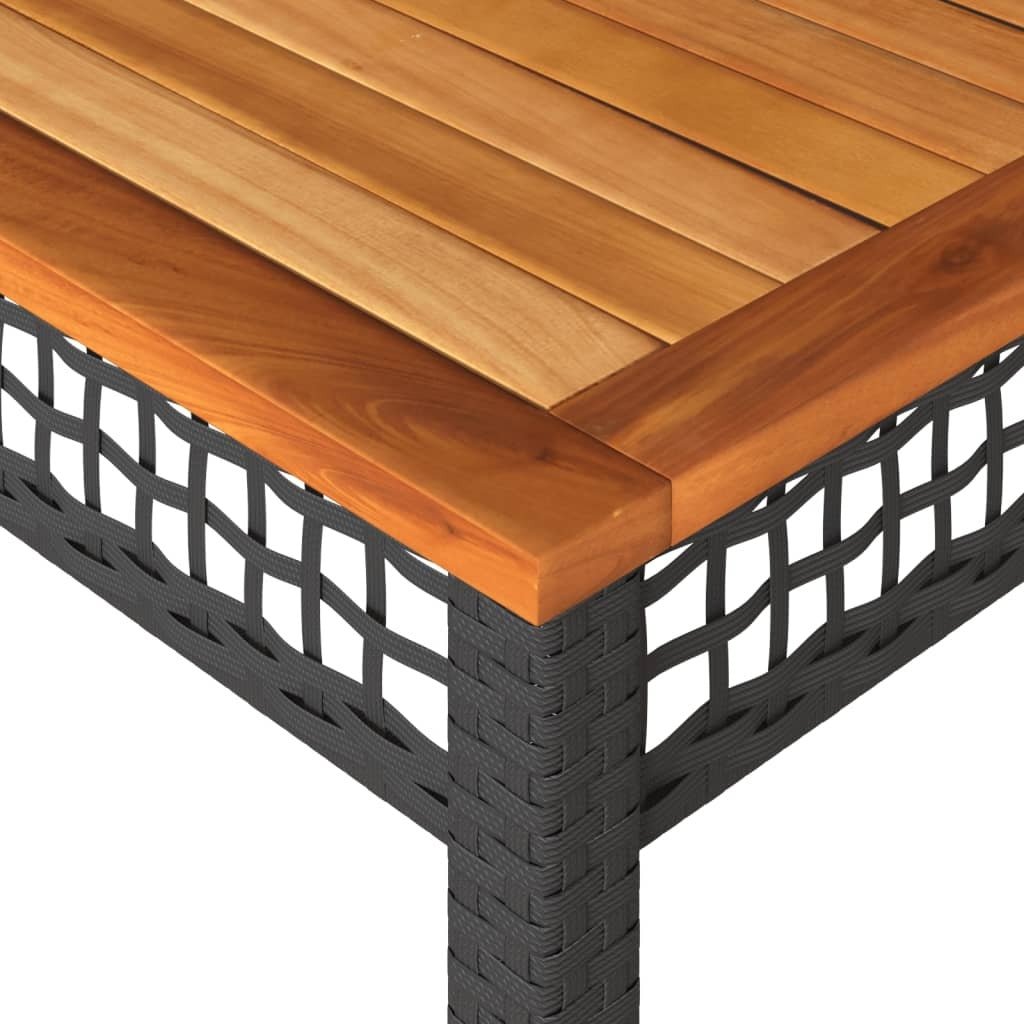 Patio Table Black 55.1"x31.5"x29.5" Poly Rattan Acacia Wood - Galactic capuchin