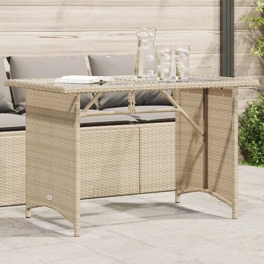 Patio Table with Glass Top Beige 43.3"x26.8"x27.6" Poly Rattan - Galactic capuchin