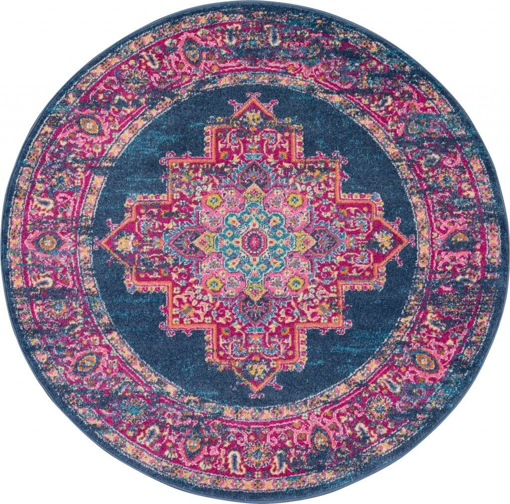 4' Blue Round Power Loom Area Rug - Galactic capuchin